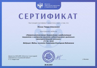 Лапина Тамара Алексеевна зрительная агнозия, дефектолог, психолог онлайн